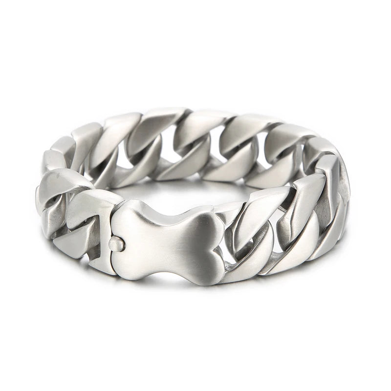 VIKING Mens Matte Stainless Steel Hip-Hop Cuban Link Bracelet