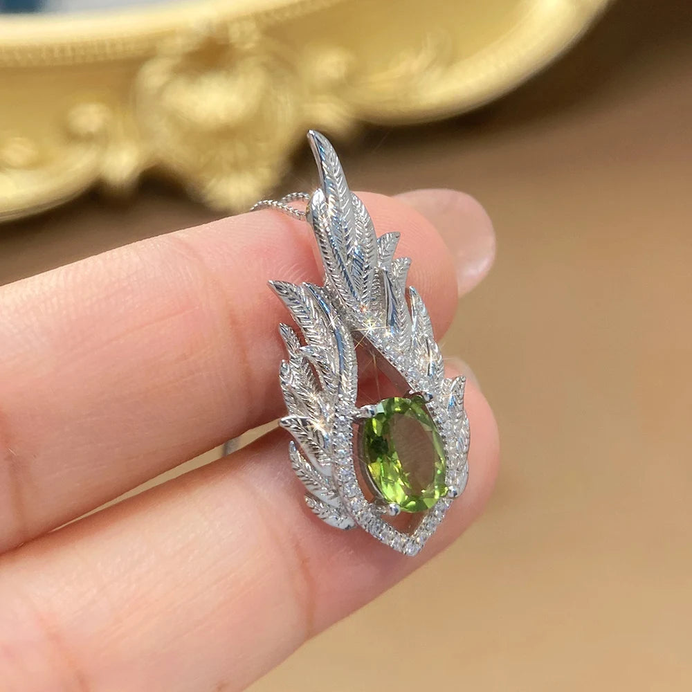 Gioiellieri Fashion Natural Peridot Necklace S925 Sterling Silver Inlay Simple Style Women Pendant Jewelry Anniversary Gift