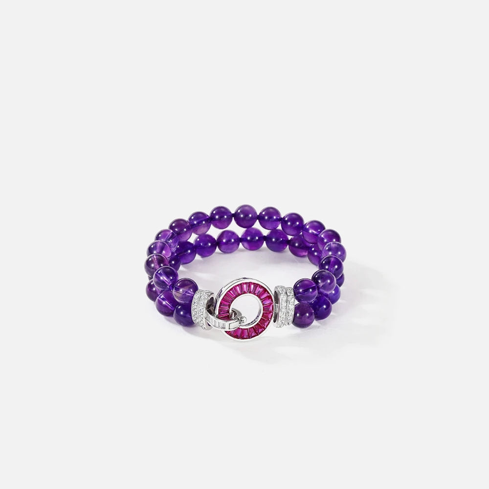 MUSHAN Jewelry Factory Natural Amethyst Bracelet With High End Feel S925 Silver Gold Plated High Carbon Diamond 8mm Accessory