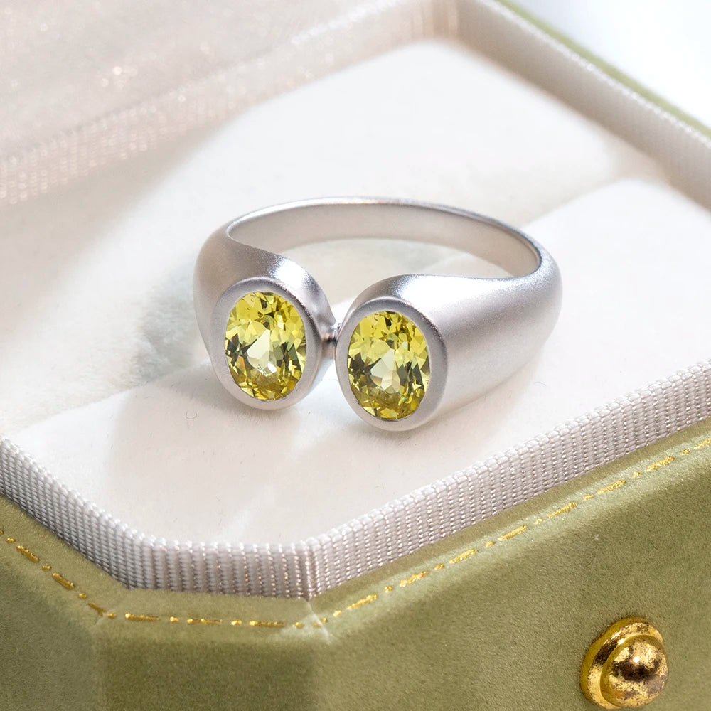 Hot Selling MSR-1901 Latest Designed 925 Silver Two Stones Oval Cut Yellow Sapphire Lab Grown Gemstone Ring