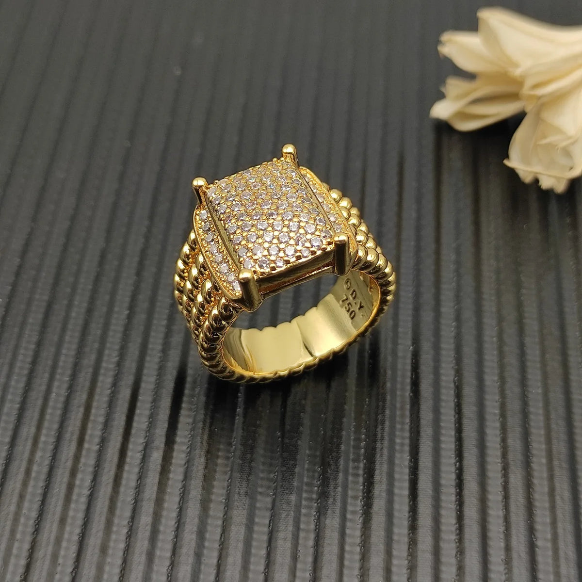 DY High-Quality Silver-Plated Large Full-Diamond Ring, Gold-Plated Large Colored Gemstone Ring, Wholesale Jewelry