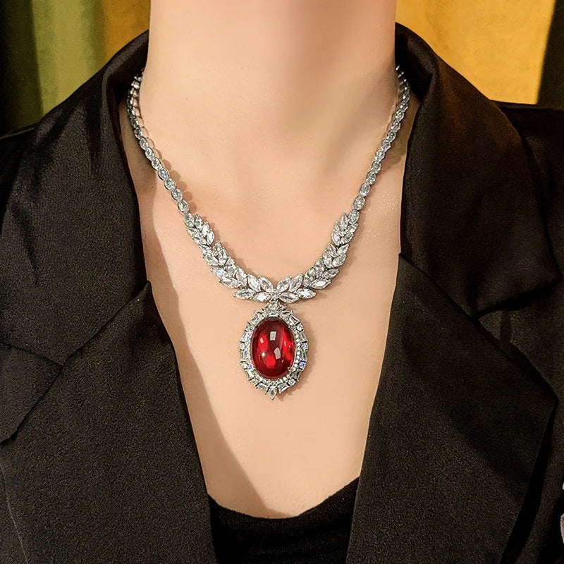 REDheart Fashion Luxury Trendy Brass Inlaid Zircon 18K Gold Plated Flower Shape Pendant Simulation Corundum Women's Premium Banquet