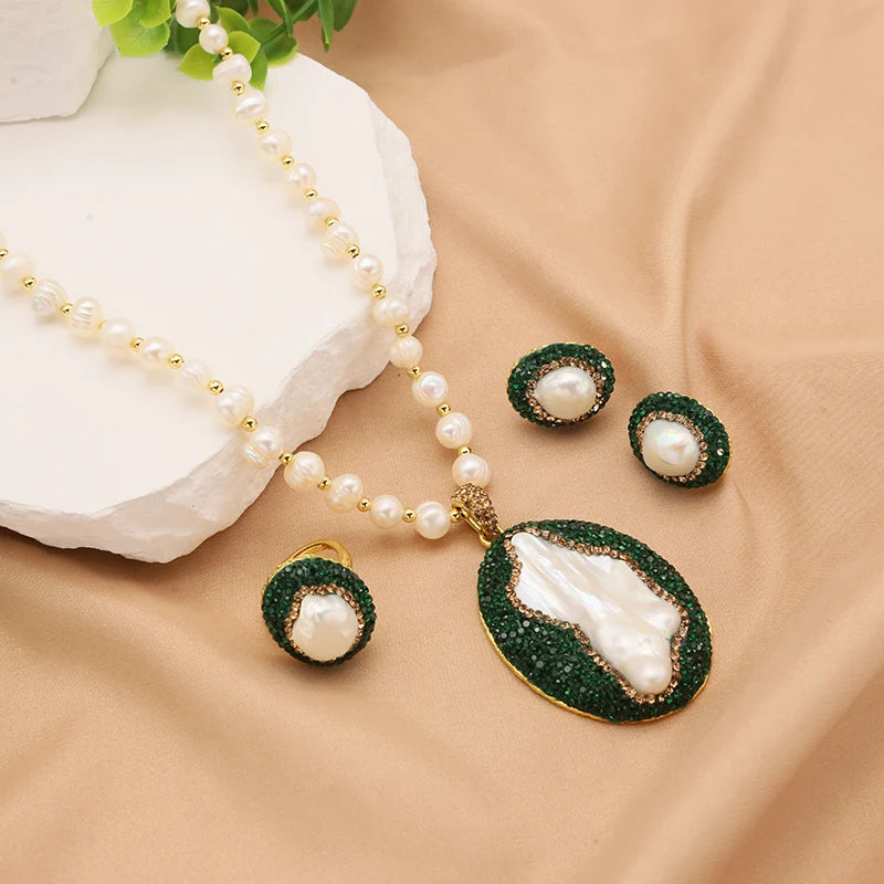 XOTICA Natural Baroque Pearl 18K Gold Plated Women's Gift Jewelry Necklace Bracelet Earrings Fashion Designer Jewelry Set
