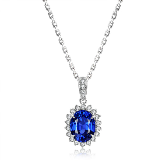 Gemfiori Spot Product Lab Grown Sapphire and Diamond Pendant in S925 Sterling Silver for Gift Pendants or Charms Type