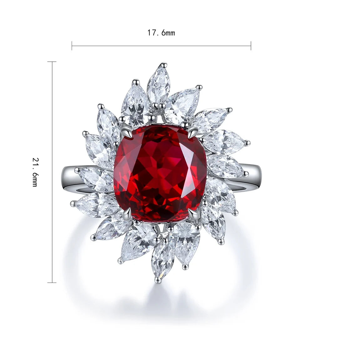 Gemfiori Statement Rings Sterling 925 Silver Lab Grown Ruby Rings for Women Engagement Rings of the Day Wedding Gift Customize Jewelry