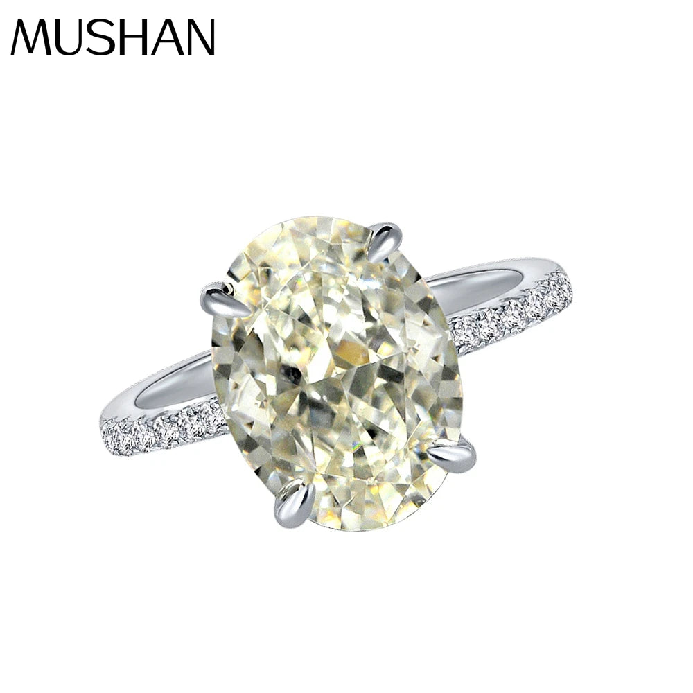 MuShan 4ct High Carbon Diamond Platinum Plated Women's Wedding Ring Pave Setting 925 Sterling Silver Luxury Jewelry for Party