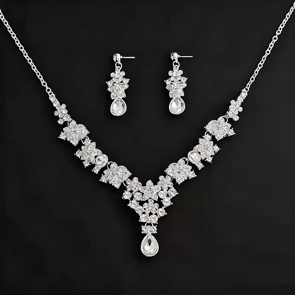 XM S344 Zircon Bridal Tiara Necklace & Earrings Set