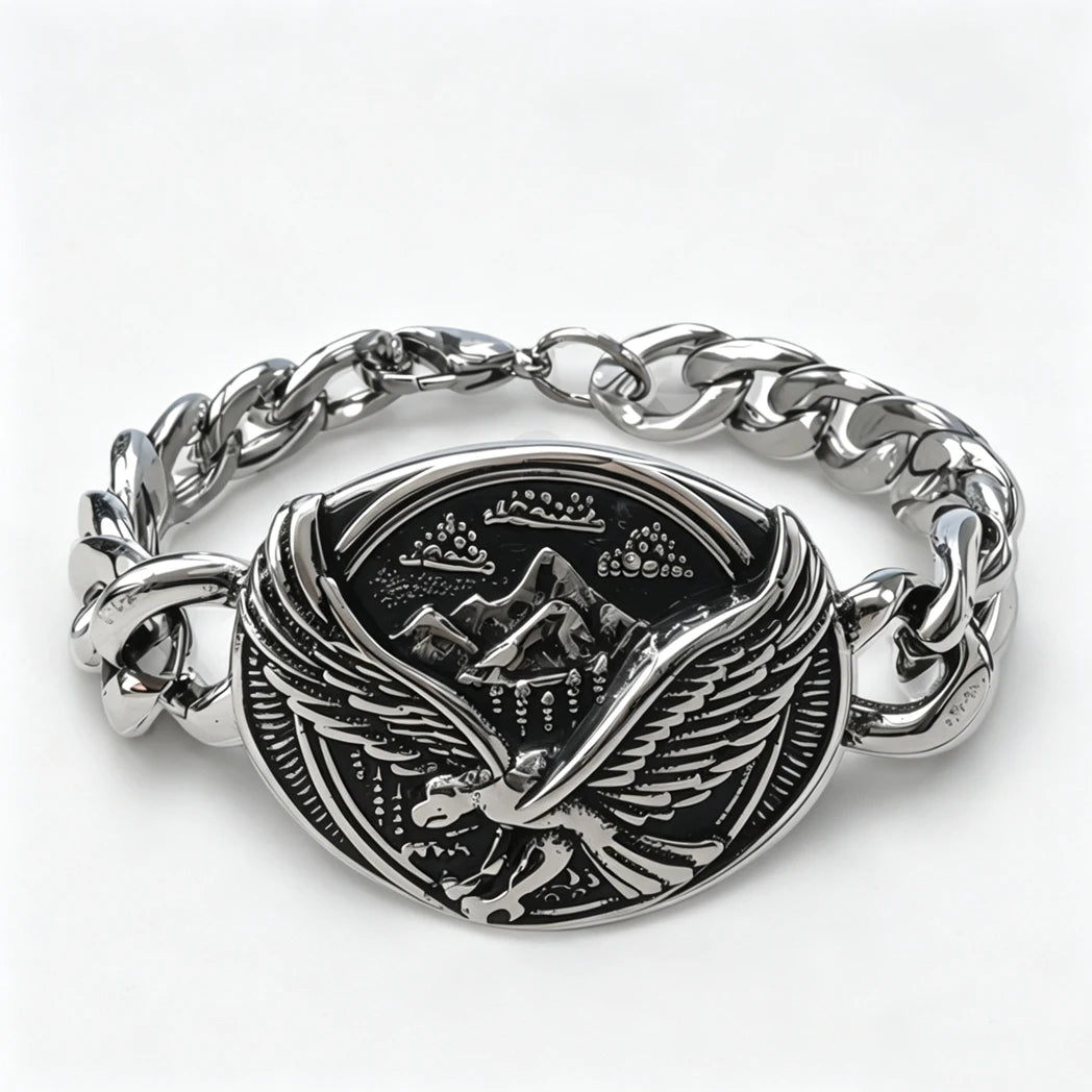 Vintage Men's Stainless Steel Bracelet Gothic Skull Celtic Knot Cross Cuban Chain Woven Braid Street Style Jewelry Gift