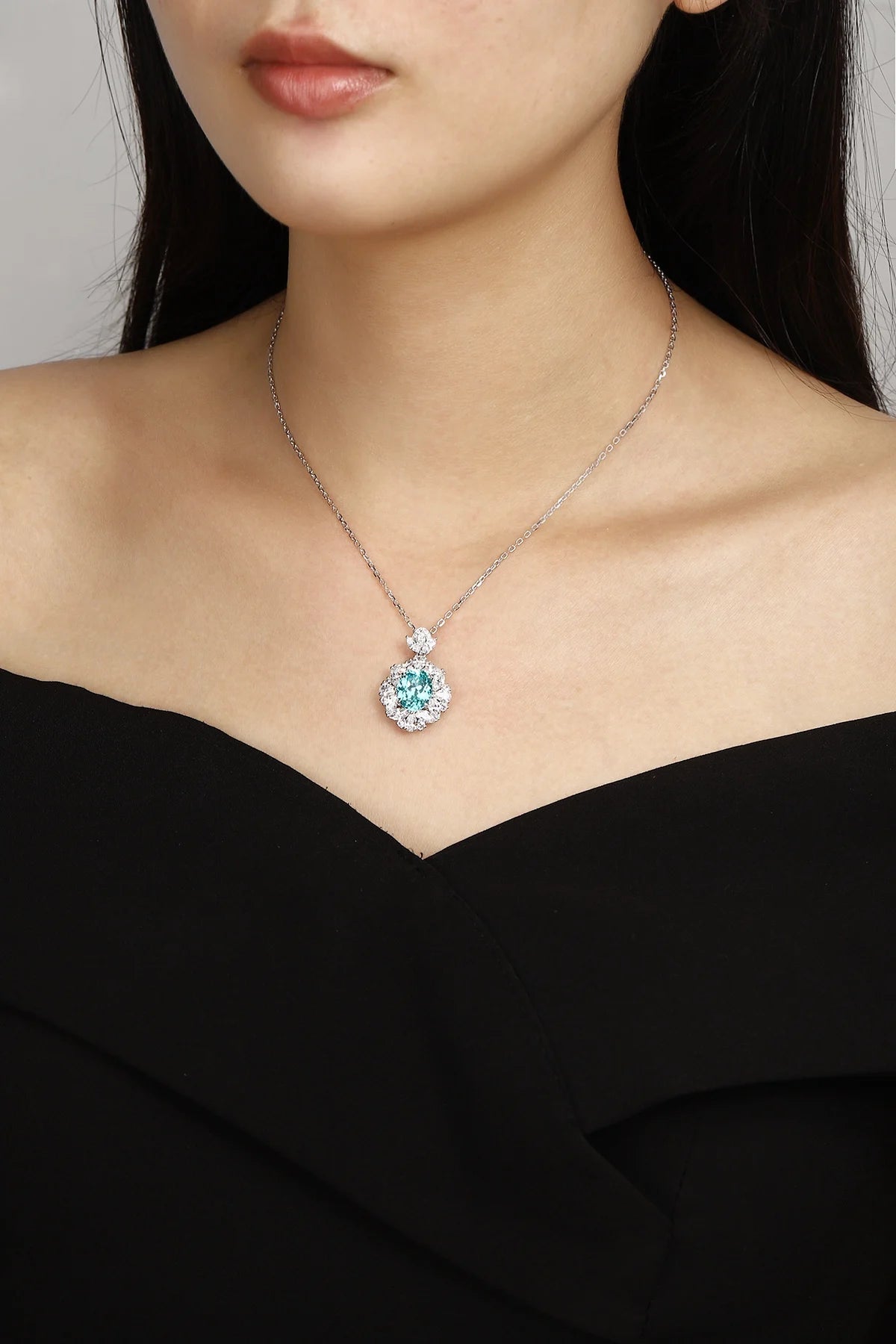 Gemfiori Anster 925 Sterling Silver High-quality Cultivated Paraiba Necklace - Suitable for Parties or As a Gift