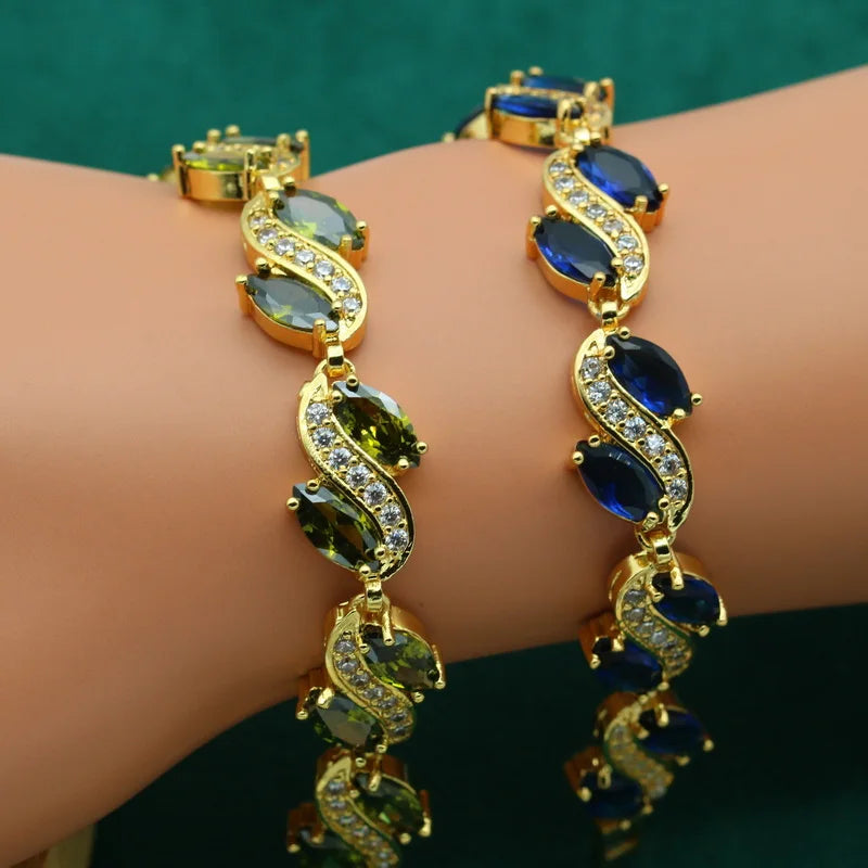 XOTICA Olive Green Zircon Geometric Beaded Bracelets Women 18K Gold Plated Trendy Party Jewelry Charm Accessories Wedding Anniversary