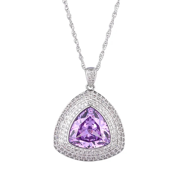 Gemfiori Jewelry Set for Women Fashion Purple Zircon Brass Gold-plated Inlaid Shiny Zircon Set Ring Necklace Earrings