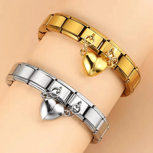 New Fashion Heart Magnetic Attraction Removable Pendant Link Fit 9mm Stainless Steel Italian Charm Bracelet Jewelry DIY Making