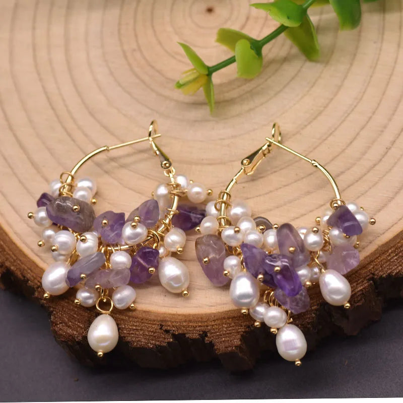 Natural Fresh Water Pearl Hoop Earrings for Women 925 Sterling Silver Colorful Tassel Drop Earrings