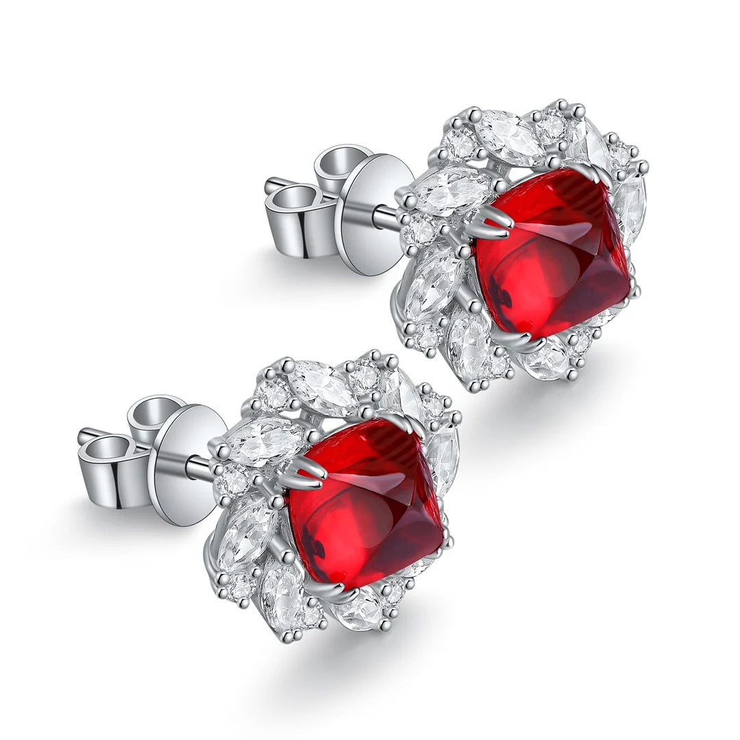 Gemfiori Anster High Quality S925 Lab Grown Ruby Earring Stud Dainty Gemstone Stud Earrings for Women Daily Wear Gift