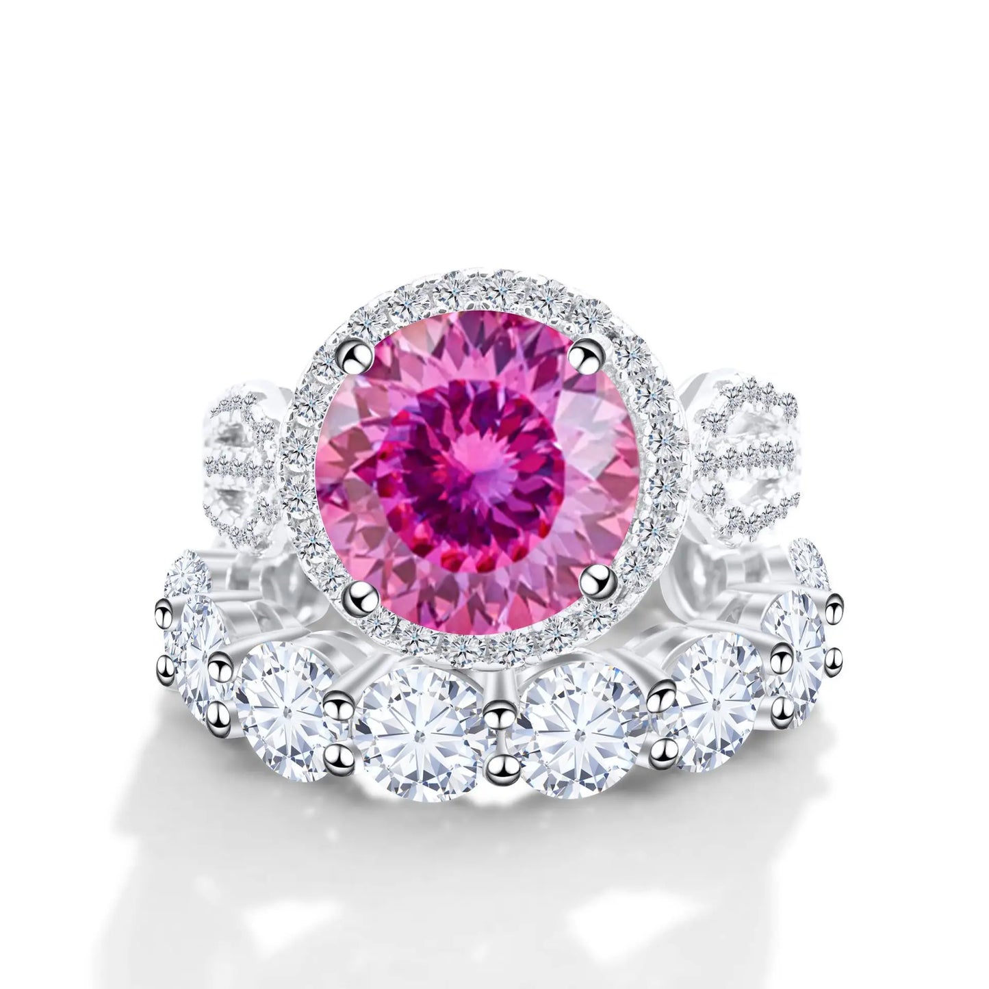 Wholesale Fine Luxury Jewelry Women Red Rings with 12 Carat GRA Certificate Big diamond Moissanite 925 Sterling Silver Ring Sets