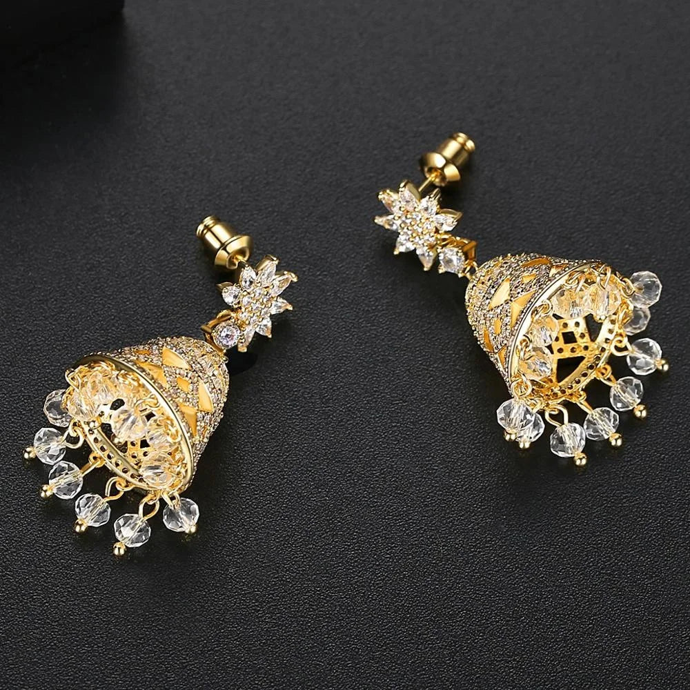 Classic Gold Color Indian Style Big Dangle Drop Earrings Bridal Wedding Inlaid Colorful CZ Star Shape Fashion Jewelry Bling New