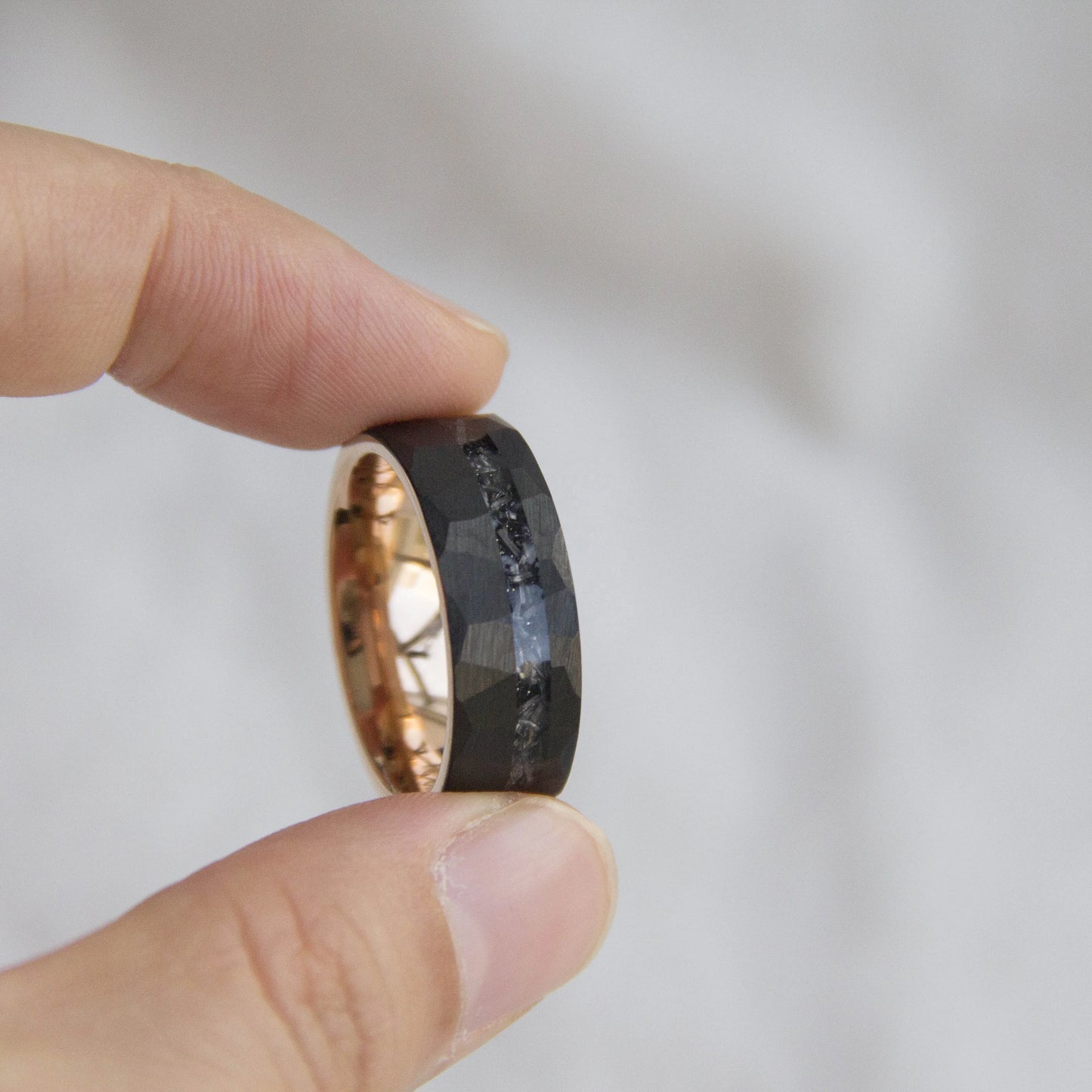 8mm Black Meteorolite Ring for Men Tungsten Band Fashion Ring Meteorolite Ring Rose Gold Band