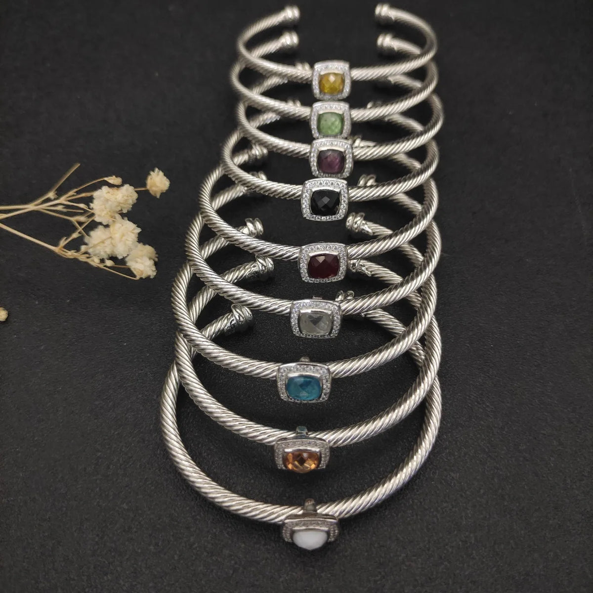 FASHIONISTA DY High-Quality Silver-Plated 4mm Square Diamond Bracelet, Fashionable Colored Diamond Bracelet, Jewelry
