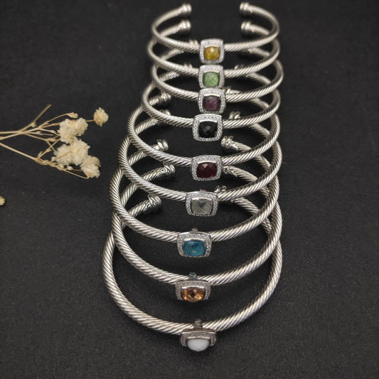 FASHIONISTA DY High-Quality Silver-Plated 4mm Square Diamond Bracelet, Fashionable Colored Diamond Bracelet, Jewelry