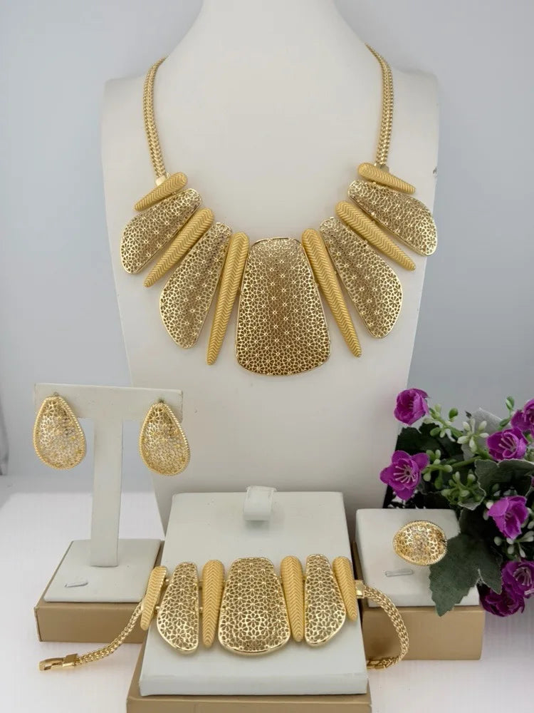 Italian Gold-Plated Jewelry Sets Necklace Bracelet Earrings Ring Four-Piece Sets Exaggerated Luxury Wedding Jewellery Set