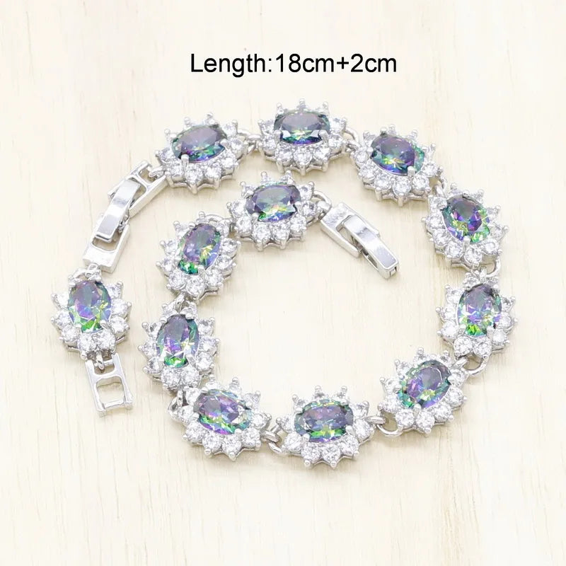 XOTICA Trendy 925 Sterling Silver Jewelry Set Luxury Rainbow Cubic Zircon Classic Wedding Party Bridal Earrings Pendant Necklace Design
