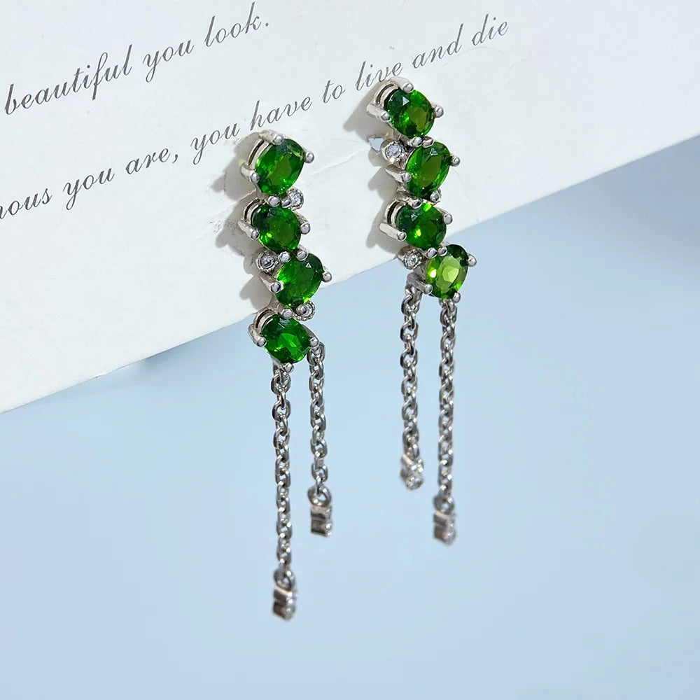 Gioiellieri Natural Chrome Diopside Earrings with S925 Sterling Silver for Women Fine Jewelry Dangle Earrings May Birthstone Anniversary