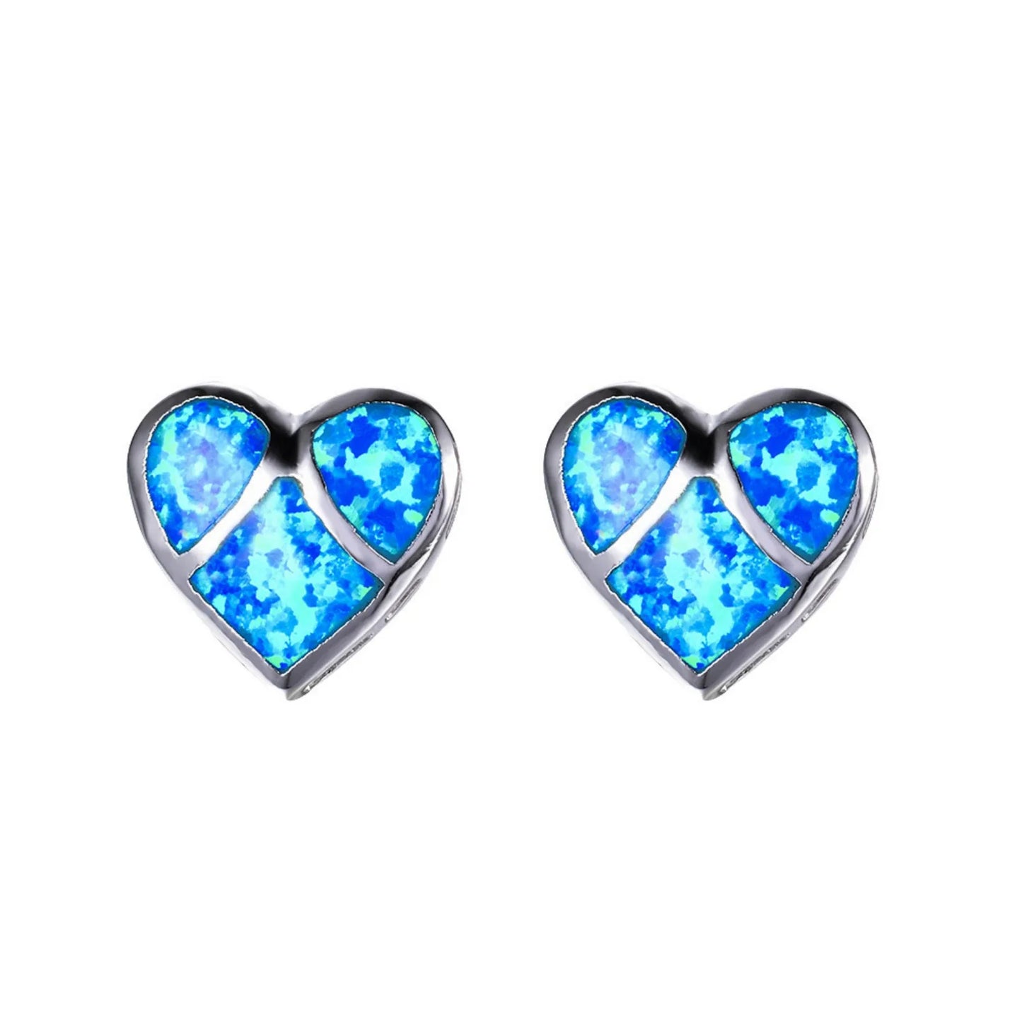 Patchwork Heart Opal Stud Earrings - Iridescent Opal Segment Design | Dainty Romantic Daily Jewelry Bulk Gifts
