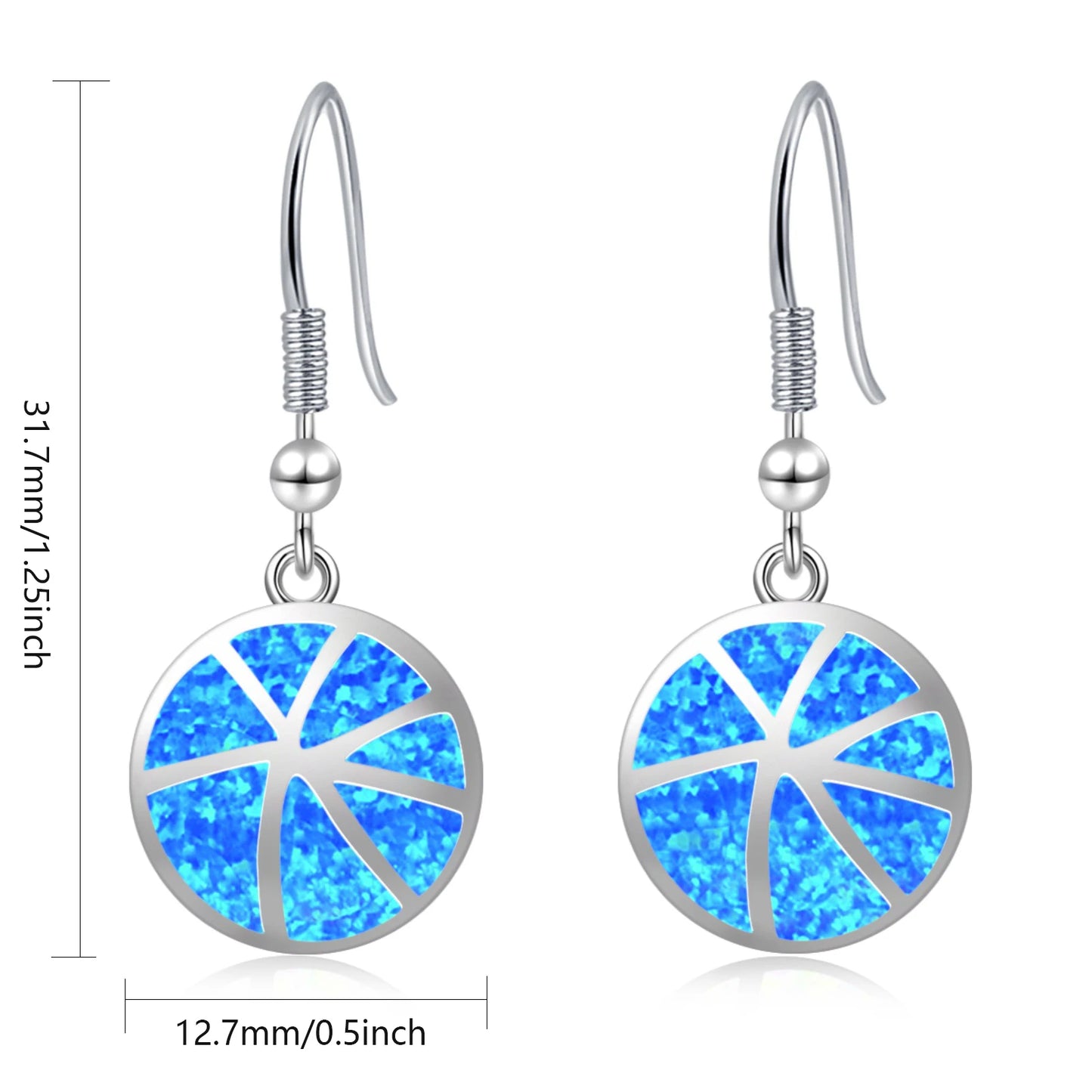 Dainty Trendy Brass Ball-Shaped Basketball Opal Pendant Drop Earrings-Silver Plated Cute Minimalist for Women | Bulk Gift Ideas