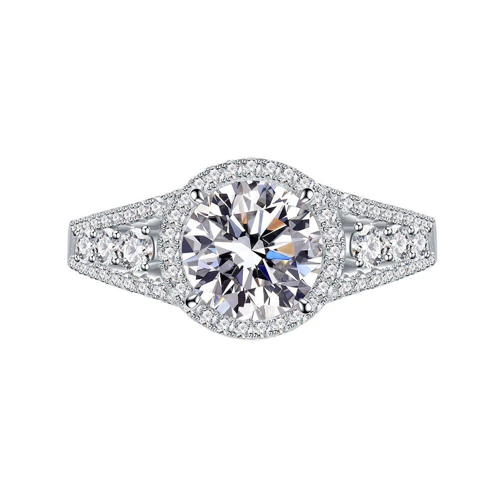 SILVERELLI Round 8mm Full Diamond Halo Ring | 925 Sterling Silver | 5A Zircon