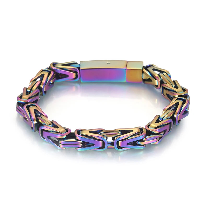 VIKING Byzantine Links Bracelet – 316L Stainless Steel Unisex 8mm Silver Gold Black Blue Rainbow