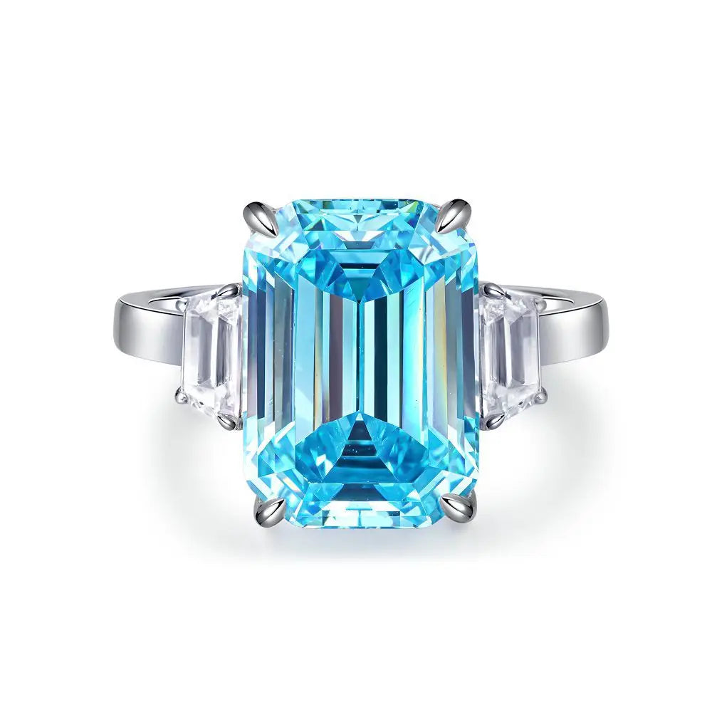 Waterproof Women 925 Sterling Silver Aquamarine 5A 8A Cubic Zirconia Ring Wedding Anniversary Rings Custom Jewelry Supplies