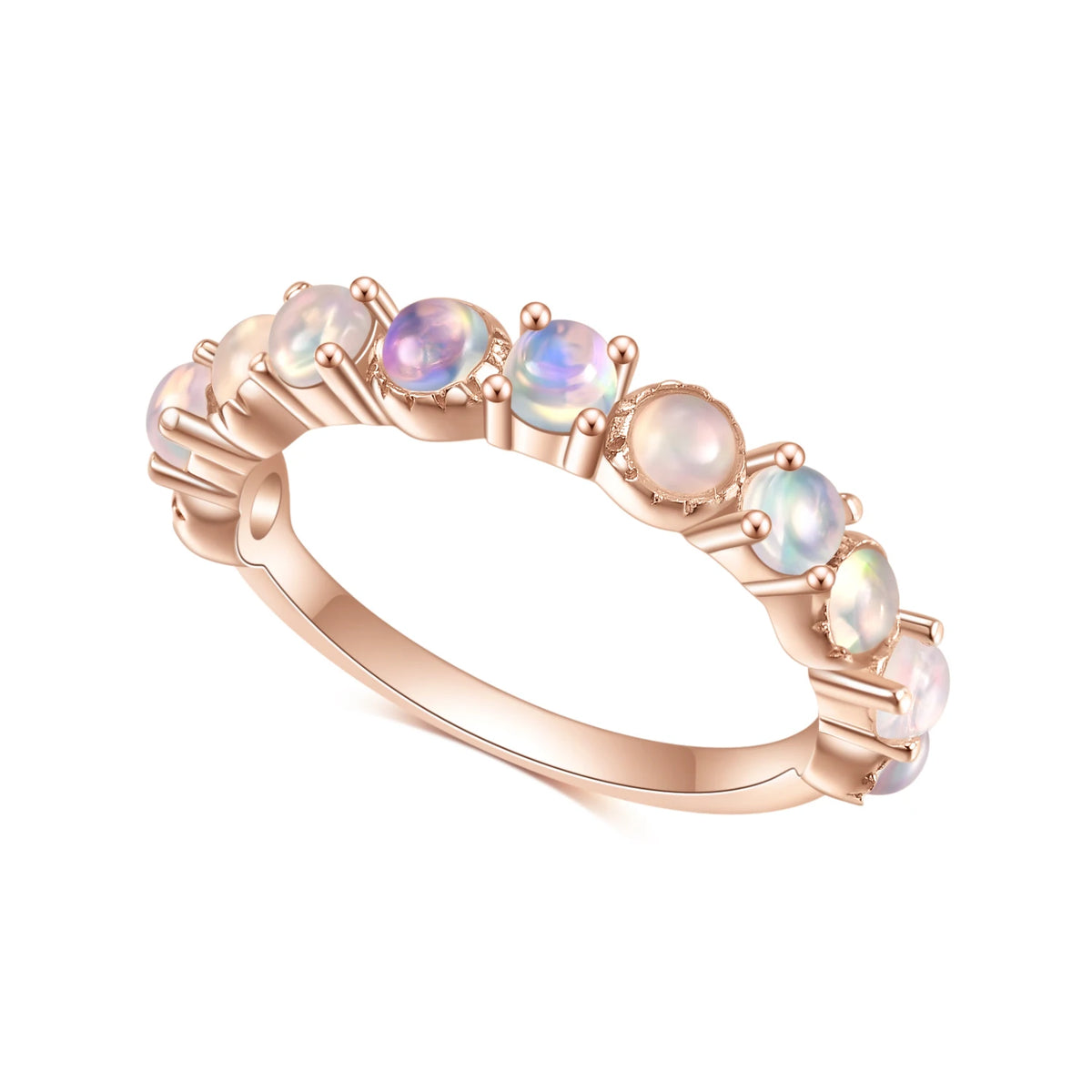 ArtistA Abiding Factory Price Rose Gold Plated Stackable 925 Sterling Silver Curved Natural Stone African Ethiopian Opal Rings Bands