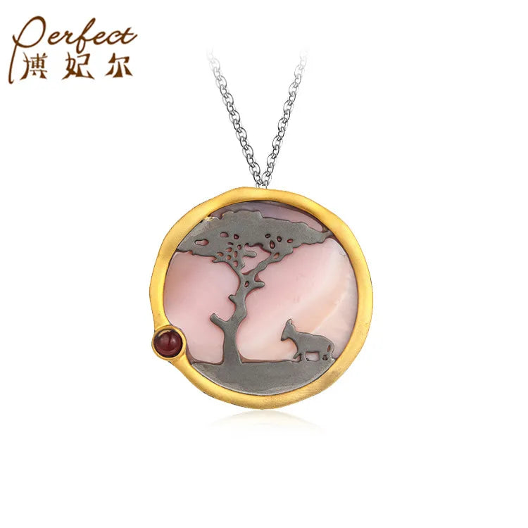 PERFECT Latest 925 Sterling Silver Classic Round 18K Gold Plated Pink Mop Stone Pendant with Garnet RCS Certified Custom Designs