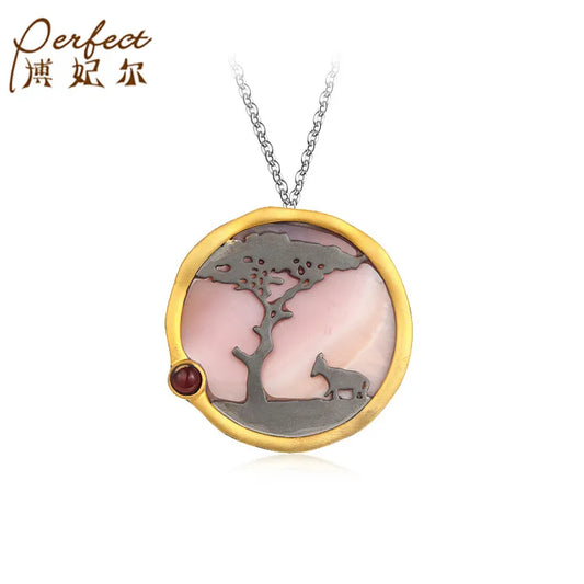 Silverelli PERFECT Latest 925 Sterling Silver Classic Round 18K Gold Plated Pink Mop Stone Pendant with Garnet RCS Certified Custom Designs