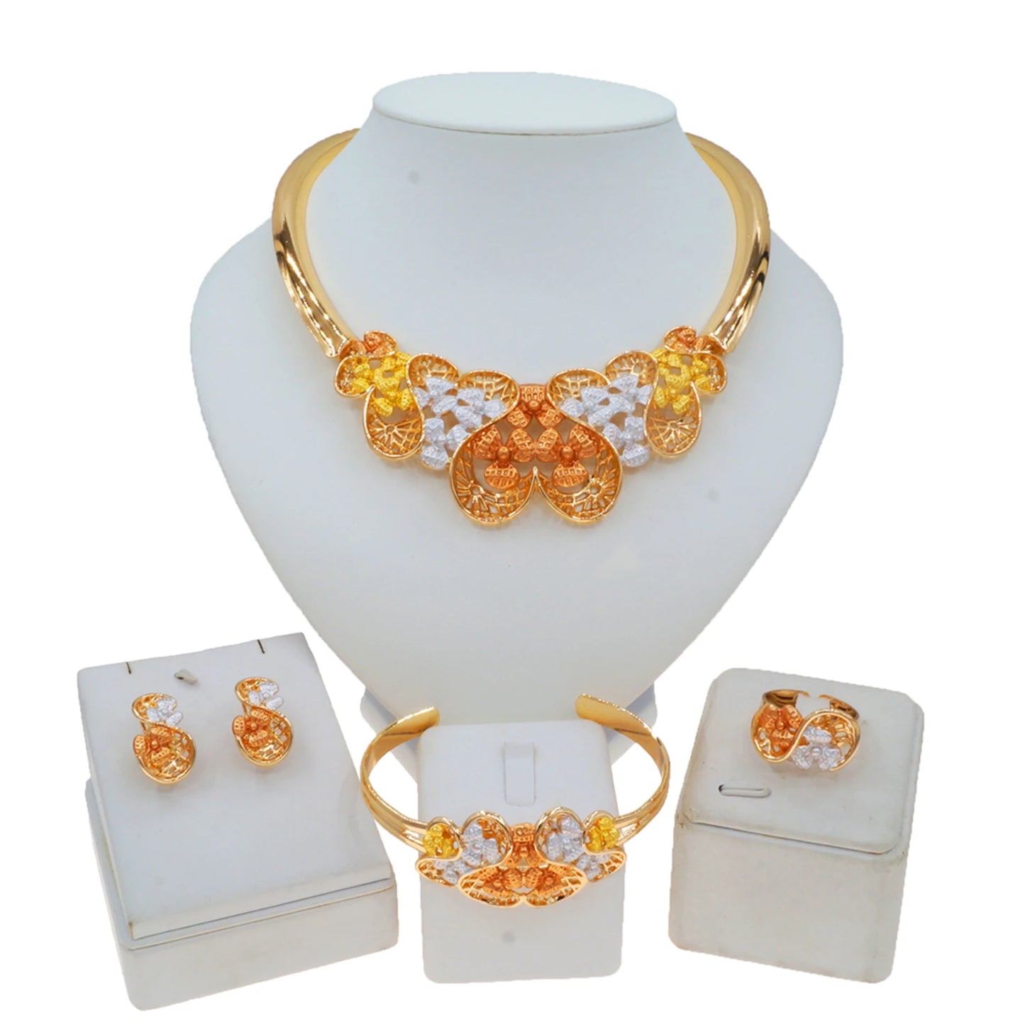 Zhuerrui Factory Wedding Gold Jewelry Sets Cheap Silver Flower Necklace Jewelry Set Latest Woman Costume Accessories HC23178