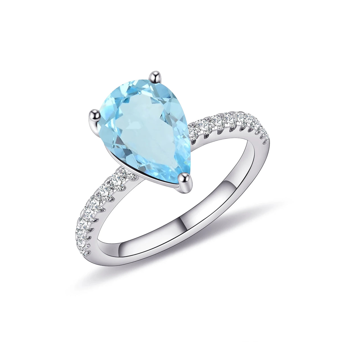 Gemfiori KH067 Abiding Manufacturers Direct Sale 925 Sterling Silver Pear 8*12MM Sky Blue Nano Morganite Rainbow Quartz Solitaire Ring