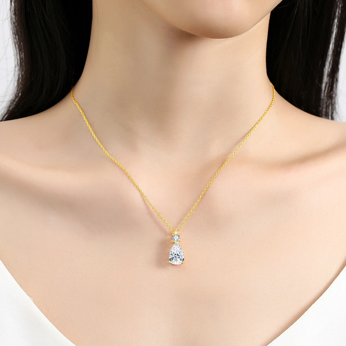 Gioiellieri Luxury Jewelry Gold Woman Engagement New Year Gift 3ct Pear Cut Moissanite Pendant Hollow 14K Real Gold Necklace
