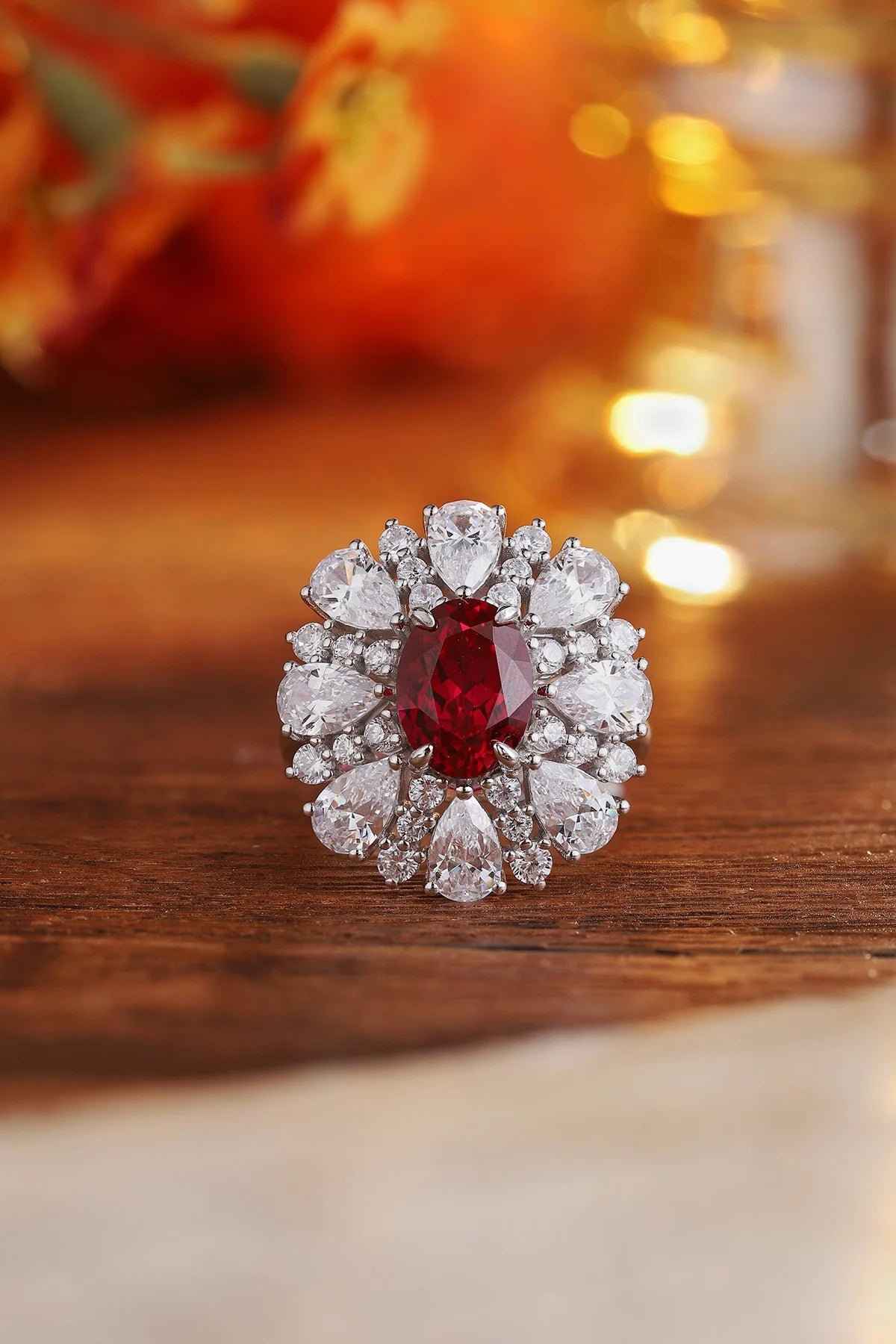 Gemfiori Jewelry Trendy High Quality S925 Silver Cultivated Ruby Ring Unisex Engagement Ring for Wedding Party or Gift