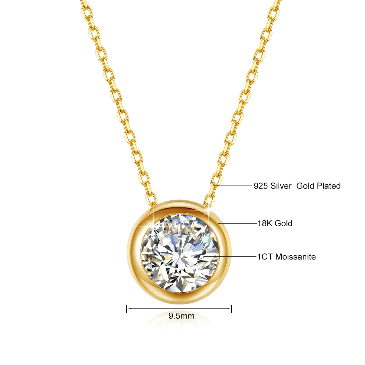 Gioiellieri - Classic 18K Gold Moissanite Women's Pendant Necklace for Bride Statement 12 Month Birthstone Charms Jewelry Gifts