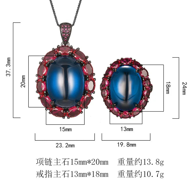 REDheart Brass Pearl Plated Black Movable Ring Simulation Trendy Women's Flower Design Rhodium/Gold Plated Advanced Pendant Jewelry Set
