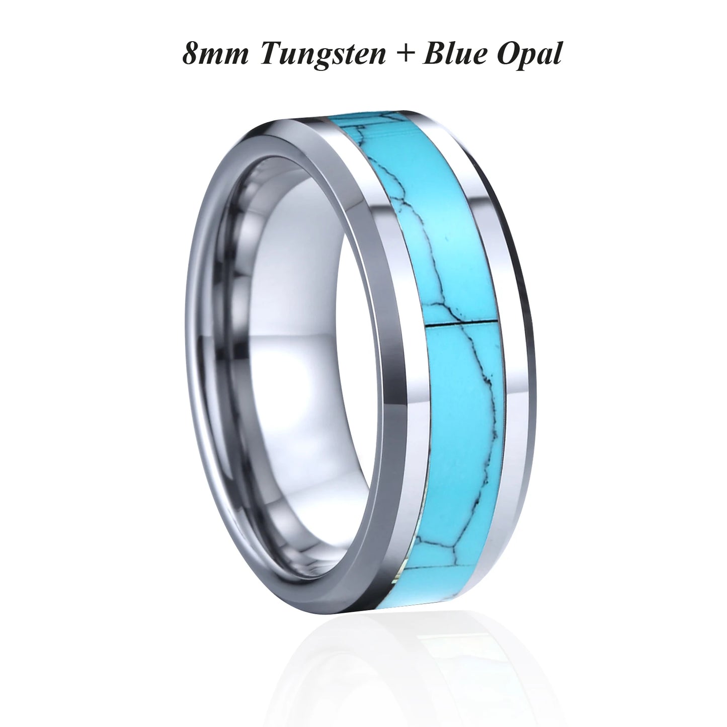Wholesale Fine Designer Waterproof Natural Stone Turquoise Jewelry 8mm Wedding Bands Tungsten Carbide Rings for Men Male