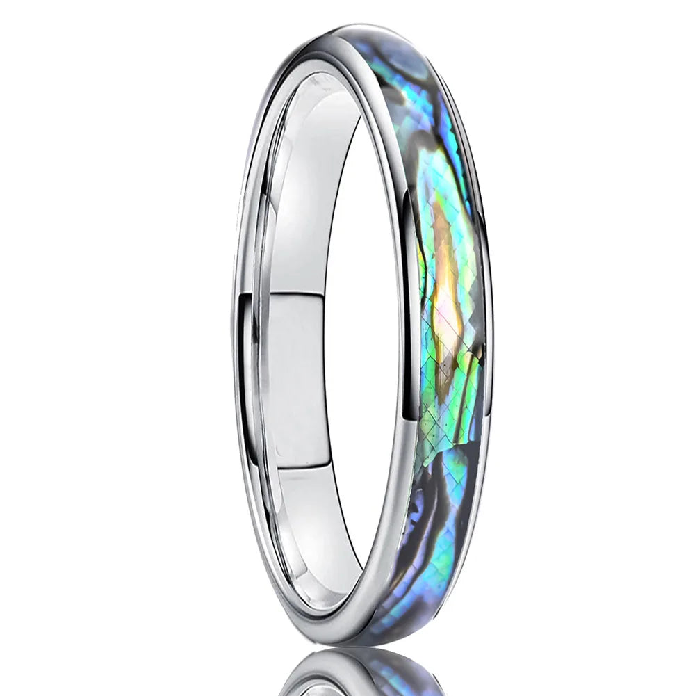 Tungsten Rings for Men 4 6 8 mm Stainless Steel Abalone Shell Eternity Bands Comfort Fit Size 5 to 15