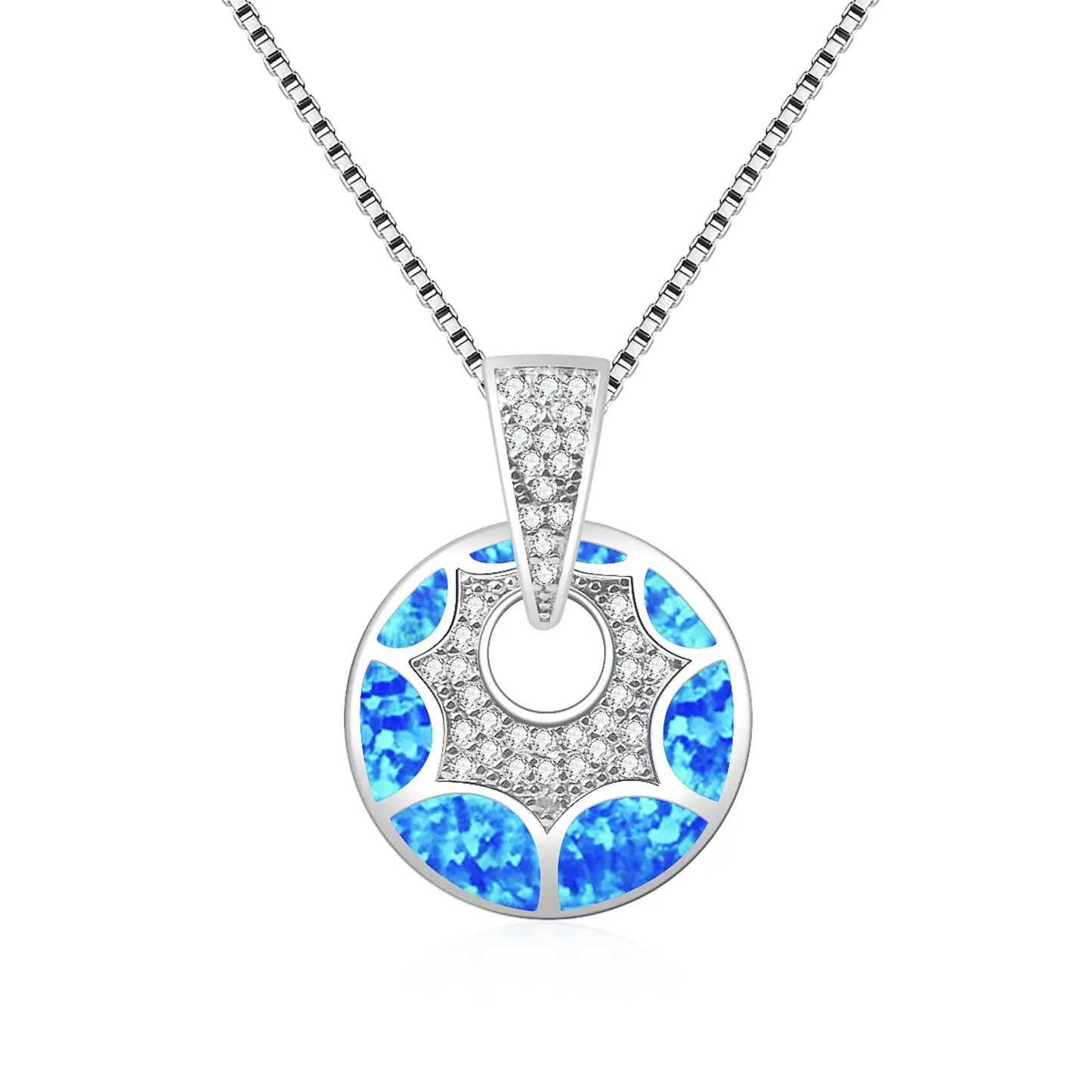 Artisan Blue Opal Pendant - Silver Plated Round Hollow CZ-Embedded Jewelry for Women Wholesale