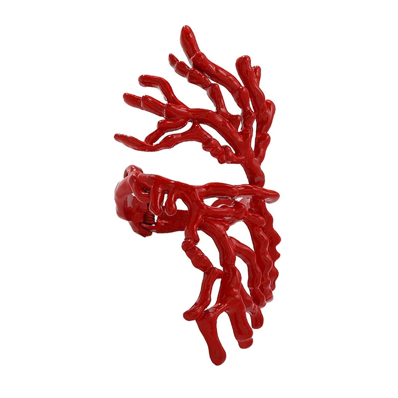 Red Coral Branch Alloy Jewelry Set, Adjustable Bangle & Ring, Bold Hip-hop Statement Pieces for Summer & Beach Parties