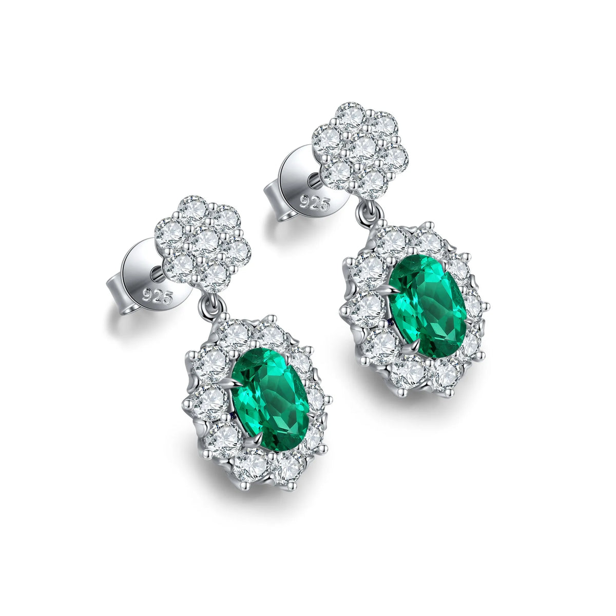 Gemfiori Anster High Quality S925 Lab Grown Emerald Earring Stud Dainty Gemstone Stud Earrings for Women Daily Wear Gift