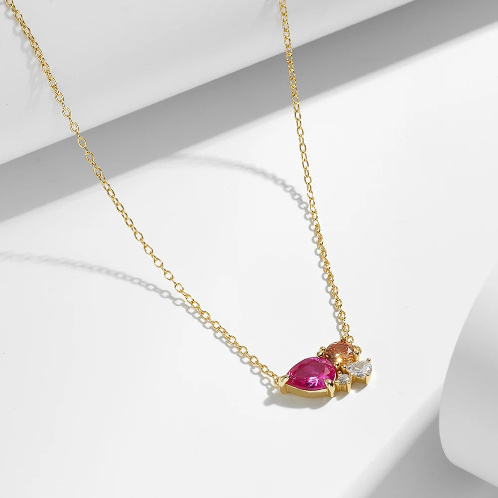 Original Fashion Jewellery 925 Sterling Silver Inlaid Colorful Waterdrop Zircon Ring Earring Necklace Jewelry Set for Women