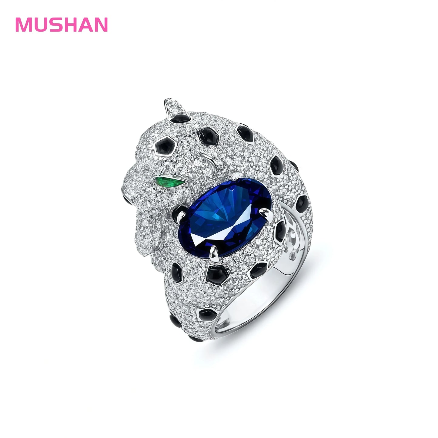 MUSHAN Women Luxury Designer Leopard Cluster Ring 925 Sterling Silver CMA Certified High Carbon Diamond Wedding Party Rings