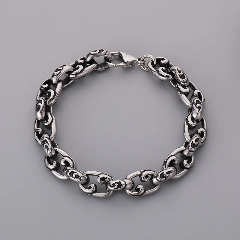 KALEN 220mm Unisex Gothic Elements Punk Gold/Silver Stainless Steel Links Bracelet