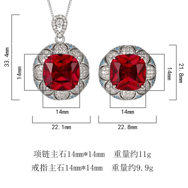 REDheart Women's Classical Grain Copper Inlaid Zircon Gold-Plated Flower Shape Opening Ring Simulation Blue Spinel Retro Set