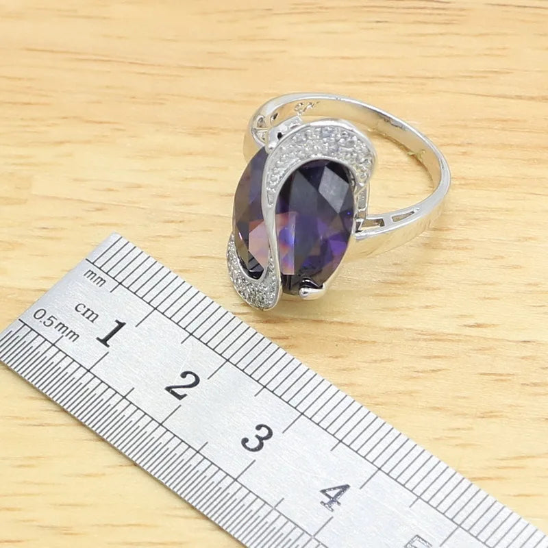 XOTICA 925 Silver Jewelry Set for Women Wedding Amethyst Bracelet Necklace Pendant Birthday Gift for Engagement Party